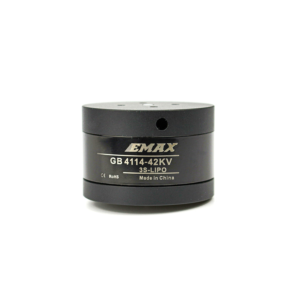 EMAX GB4114-42KV motor straight-on side view showing printed model label