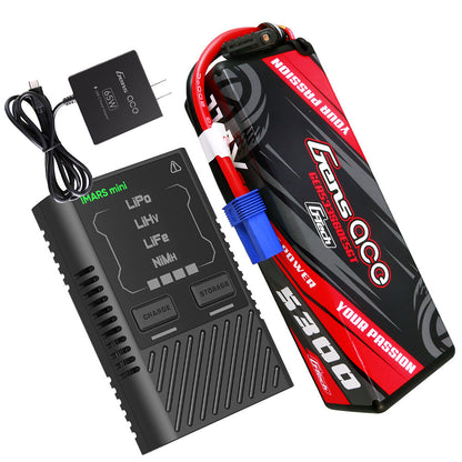 Gens ace G-Tech 3S hardcase LiPo battery with EC5 connector, plus iMars mini charger and power adapter
