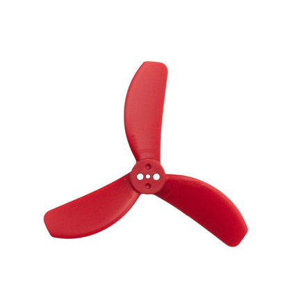 GEMFAN 2826 three-blade PC propeller in red, top view with 3-hole hub