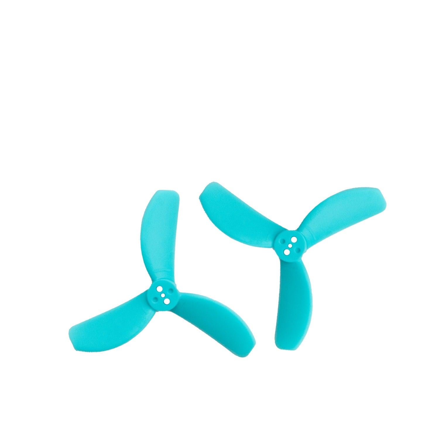 Two blue 3-blade propellers shown as a matching pair, top view