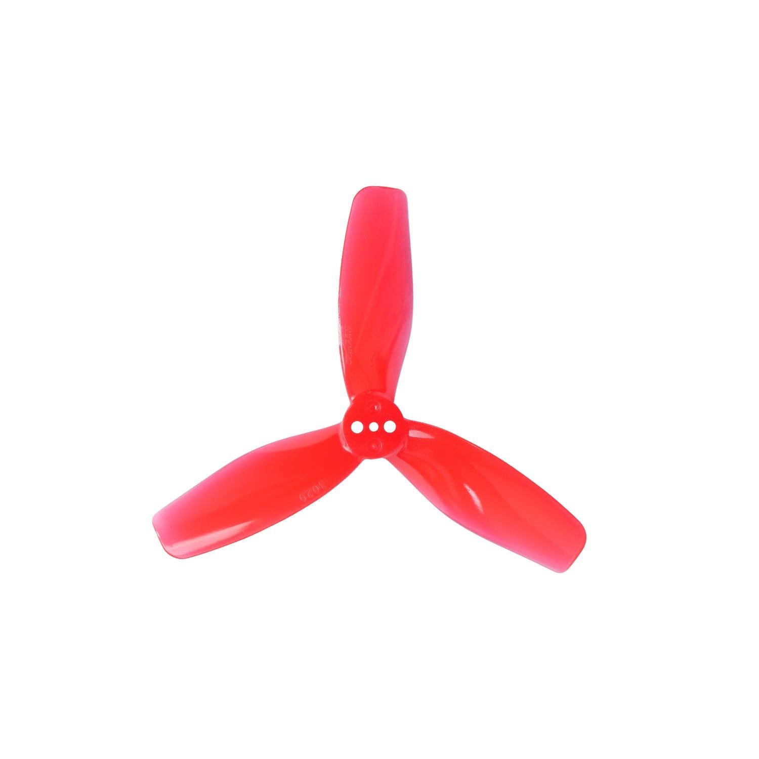 GEMFAN 3029-3 3-blade propeller in red, front view with three-hole hub
