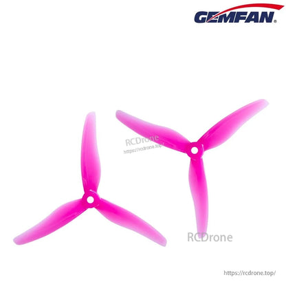 GEMFAN 51433-3 SEEKER 5 Drone Propeller, Pair of pink GEMFAN Seeker 51433-3 tri-blade drone propellers with center mounting hole