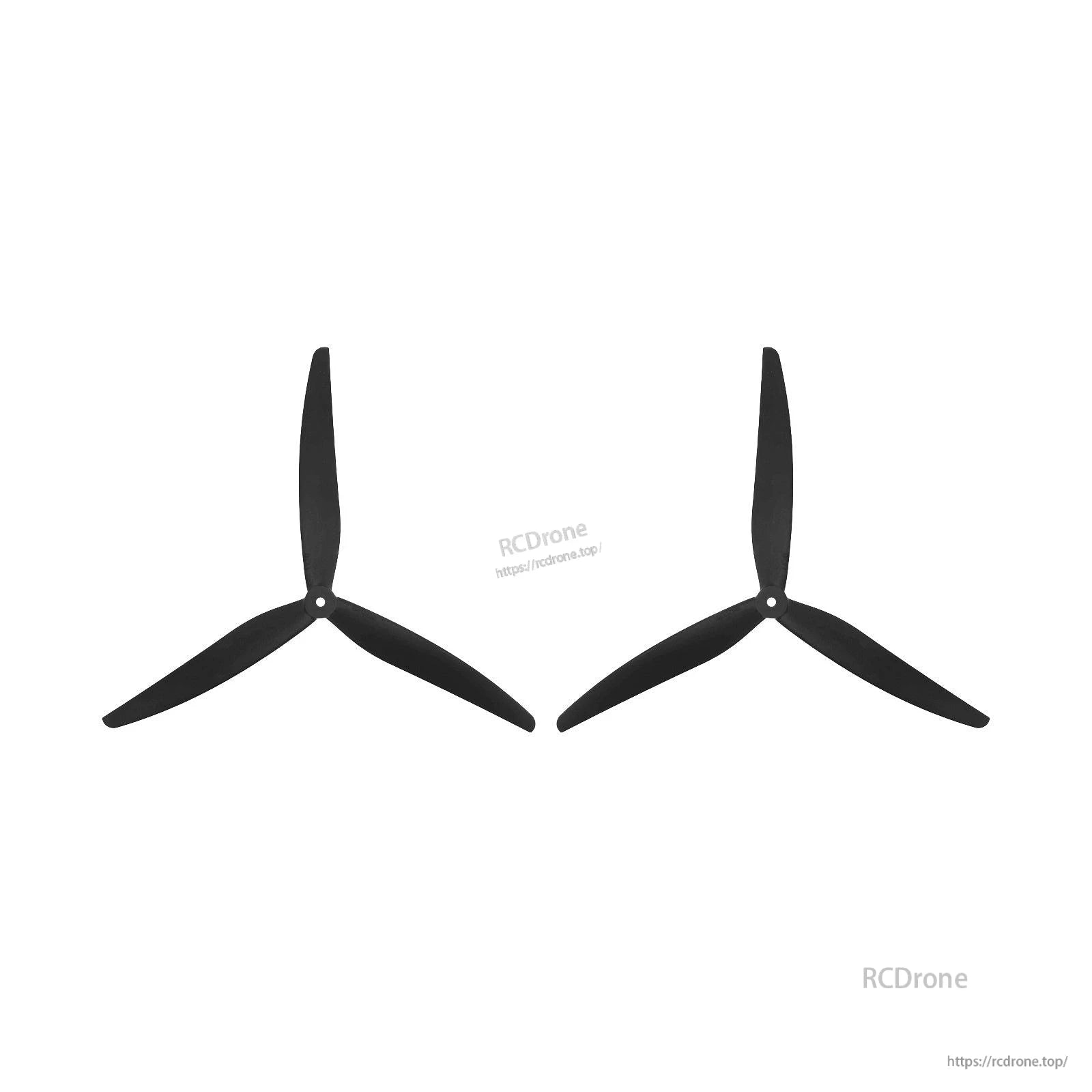 Pair of black 3-blade propellers shown side by side, matching tri-blade set