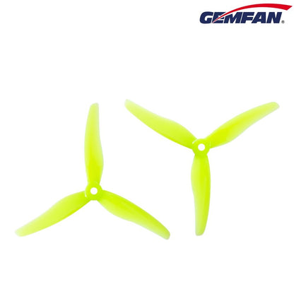 GEMFAN 51433-3 SEEKER 5 Drone Propeller, GEMFAN Seeker 51433-3 three-blade drone propellers in neon yellow-green with center mount holes