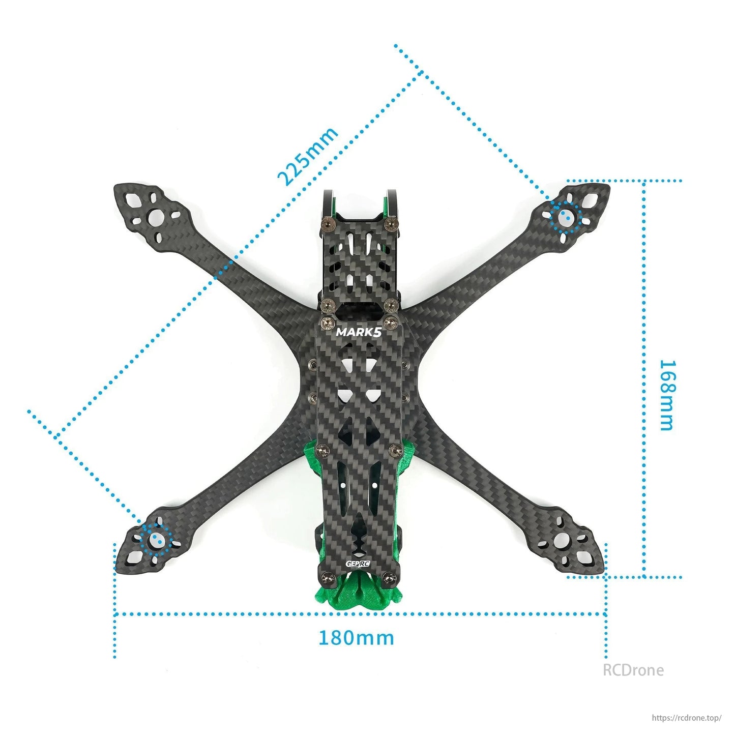 GEP-MK5X O3 Squashed X FPV Drone Frame, 225mm wheelbase, carbon fiber, MARK5 branding.