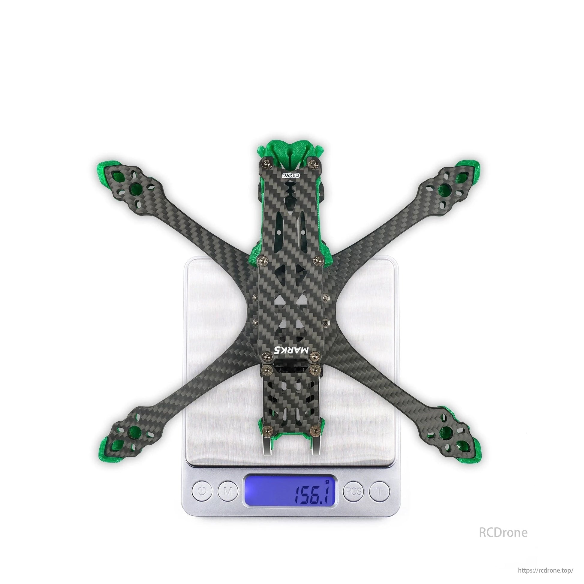 GEP-MK5X O3 Squashed X, a 225mm wheelbase, 5-inch FPV drone frame, weighs 156.1g.