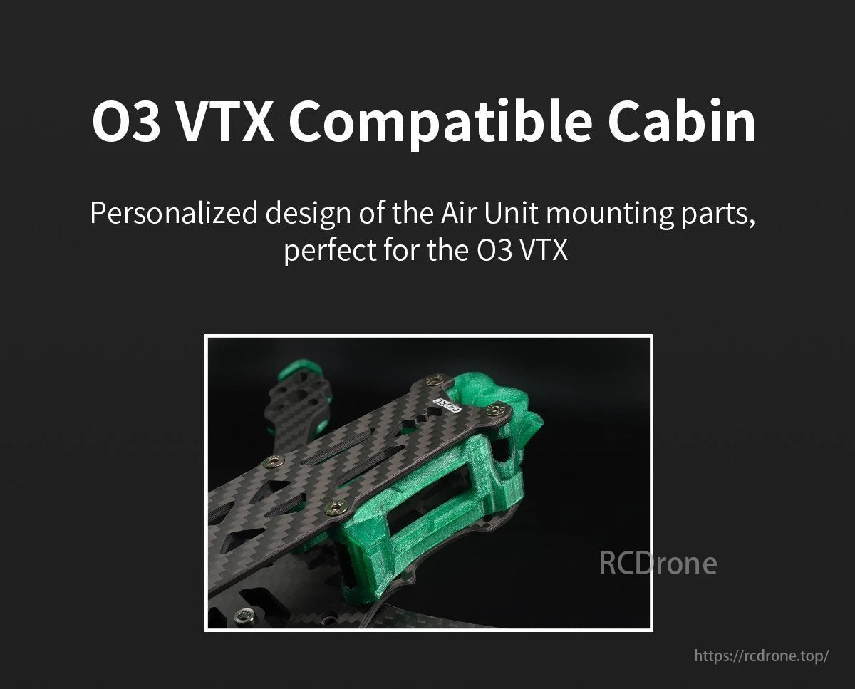 GEP MK5X Drone Frame, O3 VTX Compatible Cabin with custom Air Unit mounting parts, specifically designed for O3 VTX.