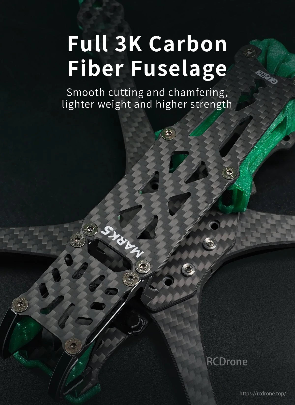 GEP MK5X Drone Frame, Full 3K Carbon Fiber Fuselage with smooth cutting, lighter weight, and higher strength.