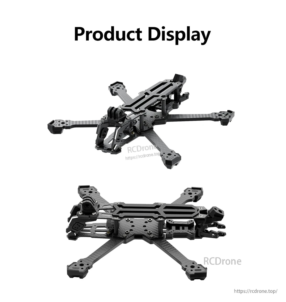 GEP-Vapor-X5 FPV Frame, GEP-Vapor-X5 FPV carbon fiber quad frame kit with X arms, top plate, and front camera mount
