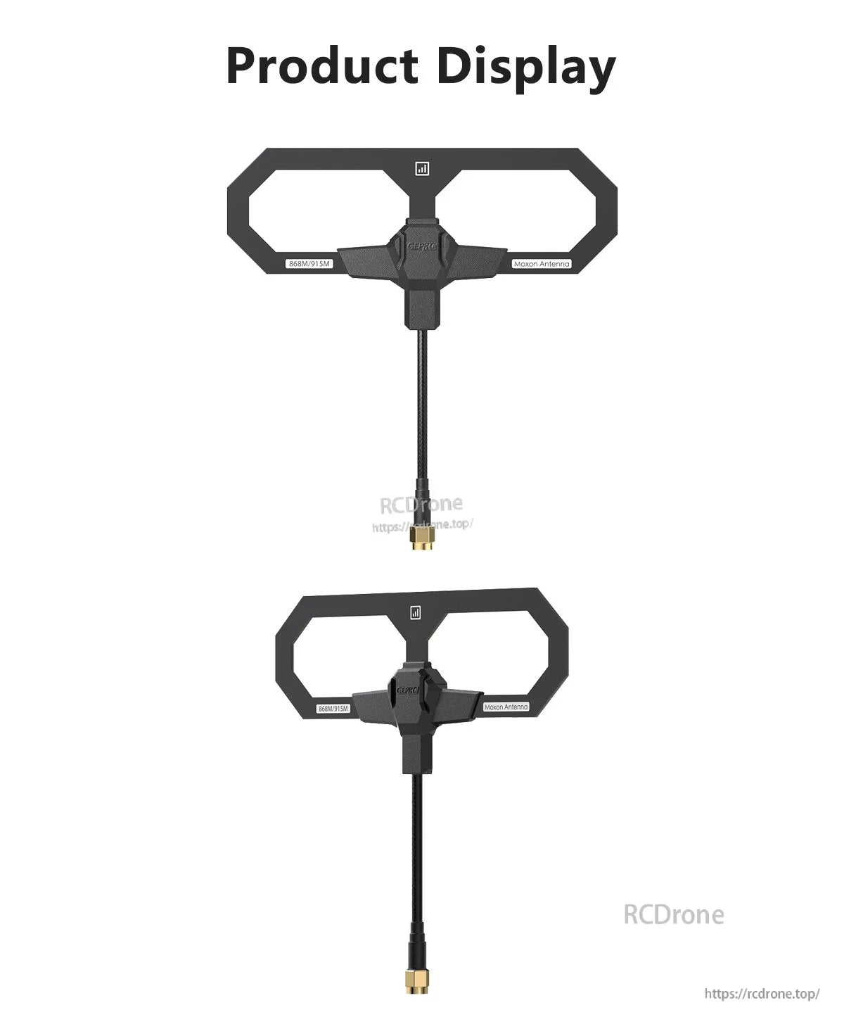 GEPRC 868M/915M Moxon antenna with dual rectangular elements and attached coax cable with gold connector