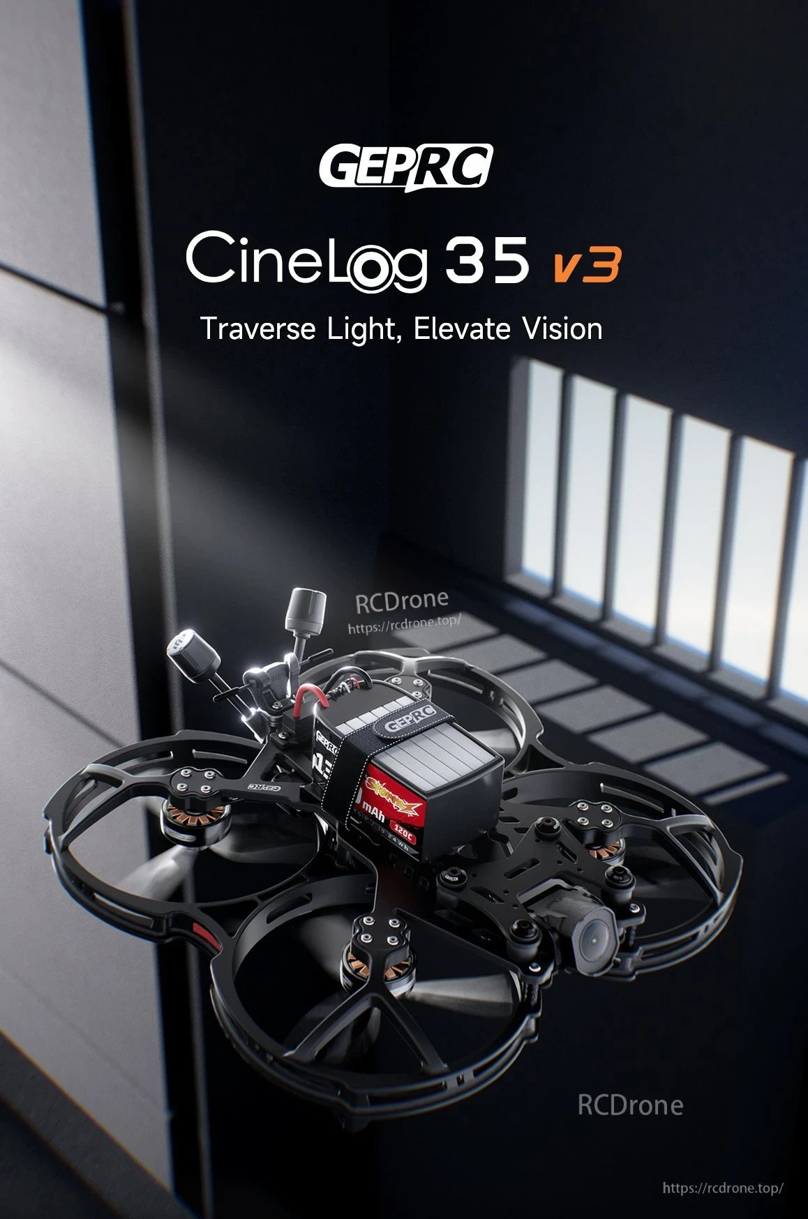 GEPRC CineLog35 V3 O4 Pro CineWhoop FPV, GEPRC CineLog 35 v3 drone in sleek black design.