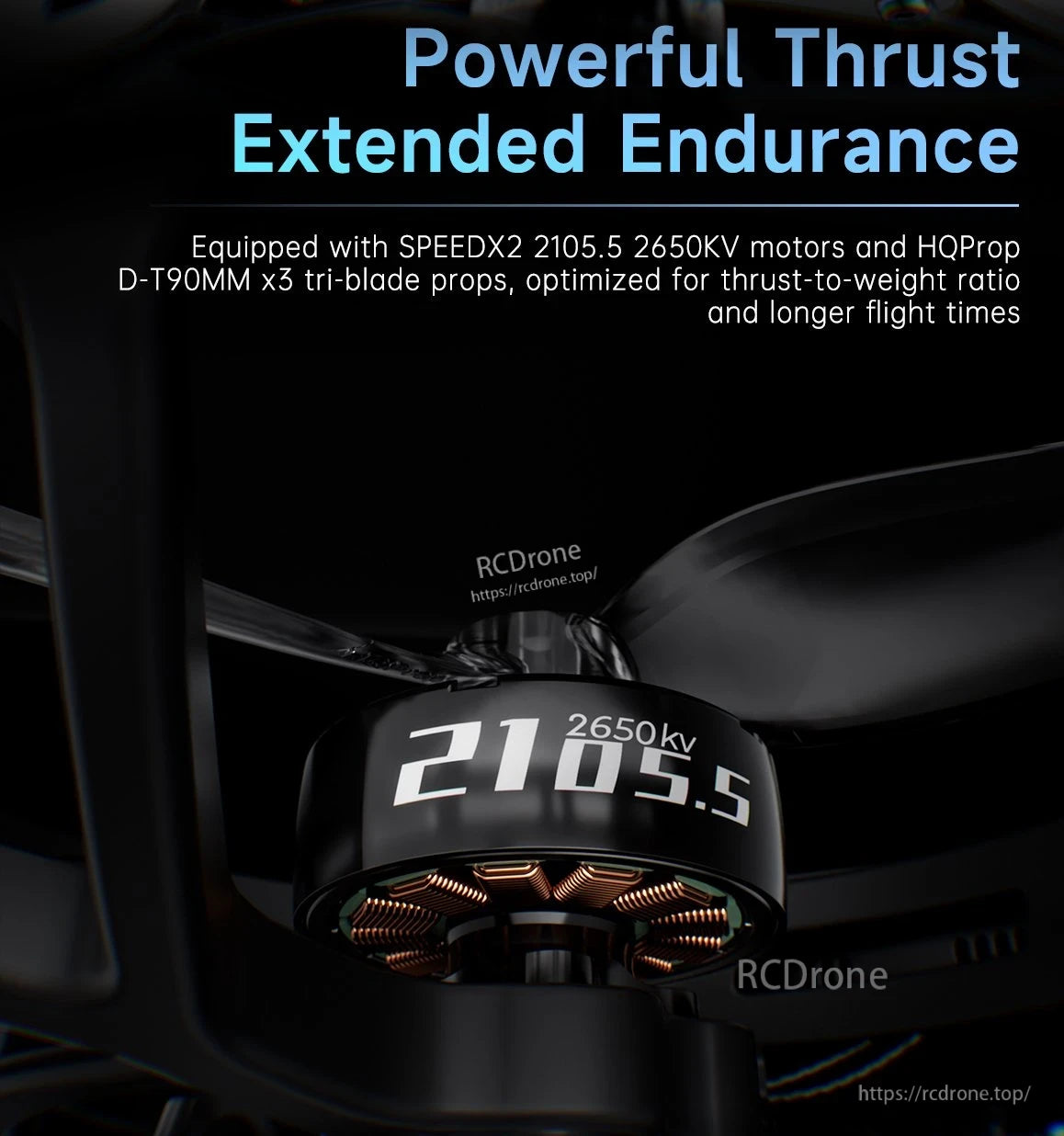 GEPRC CineLog35 V3 O4 Pro CineWhoop FPV, Powerful SPEEDX2 motors and HQProp tri-blade props deliver strong thrust and extended flight endurance.