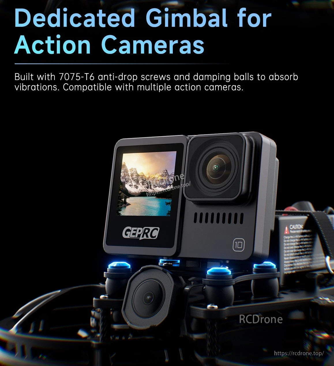 GEPRC CineLog35 V3 O4 Pro CineWhoop FPV, Action camera gimbal with anti-drop screws and vibration damping.