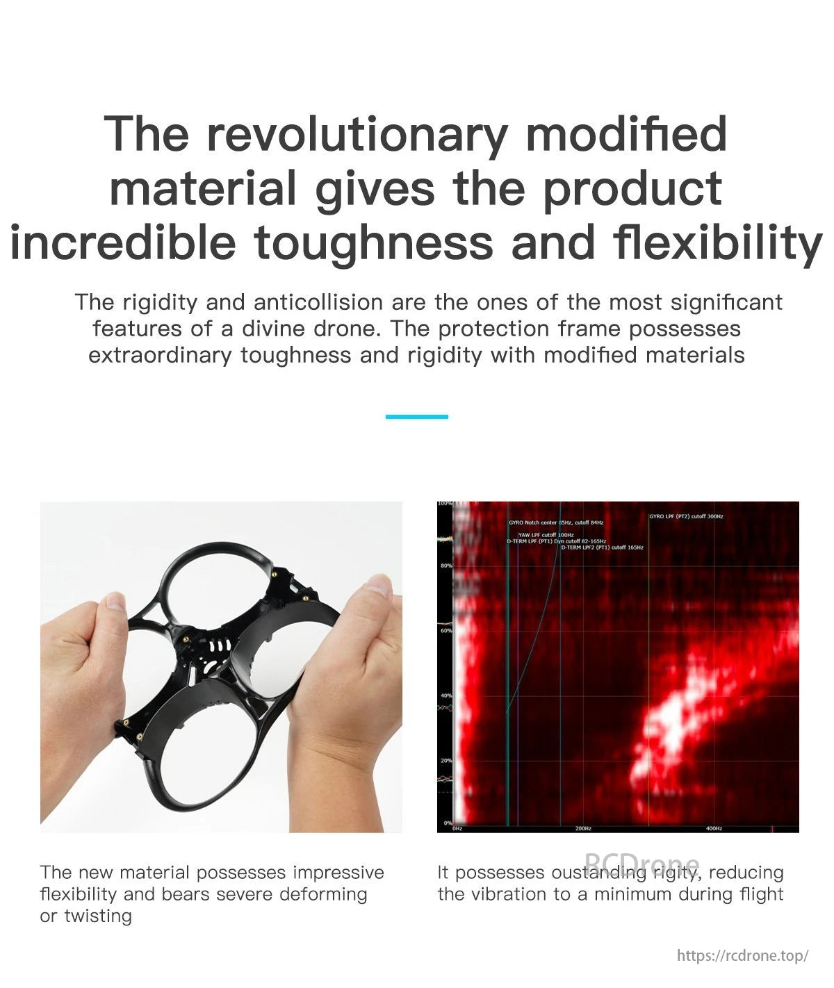 GEPRC Cinebot25 FPV Drone, Revolutionary material boosts toughness, flexibility, and collision resistance, ensuring strong, stable flights with reduced vibration and preventing deformation.