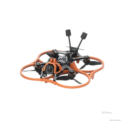 GEPRC Cinebot25 V2 O4 Pro FPV, GEPRC Cinebot25 V2 cinewhoop FPV drone with orange prop guards, front camera mount, and dual antennas