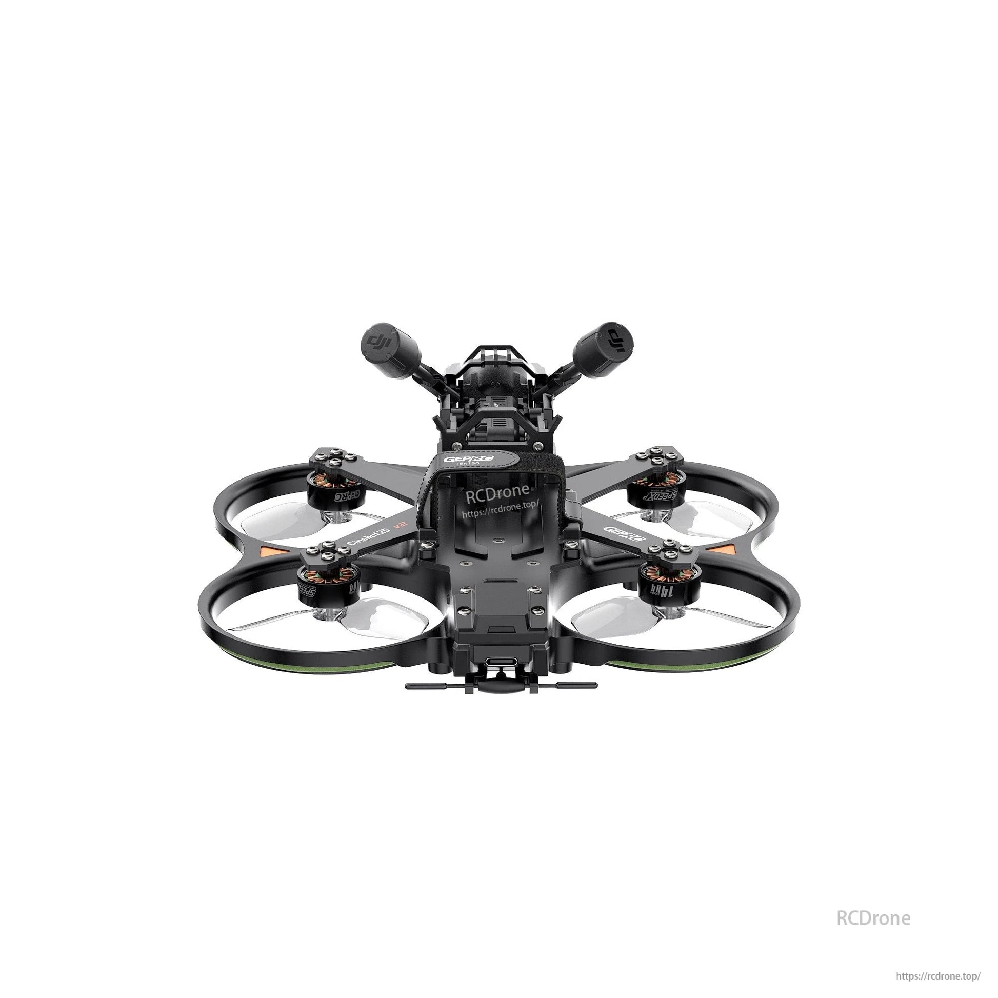 GEPRC Cinebot25 V2 O4 Pro FPV, GEPRC Cinebot25 V2 FPV cinewhoop drone with ducted prop guards, four motors, and dual rear antennas