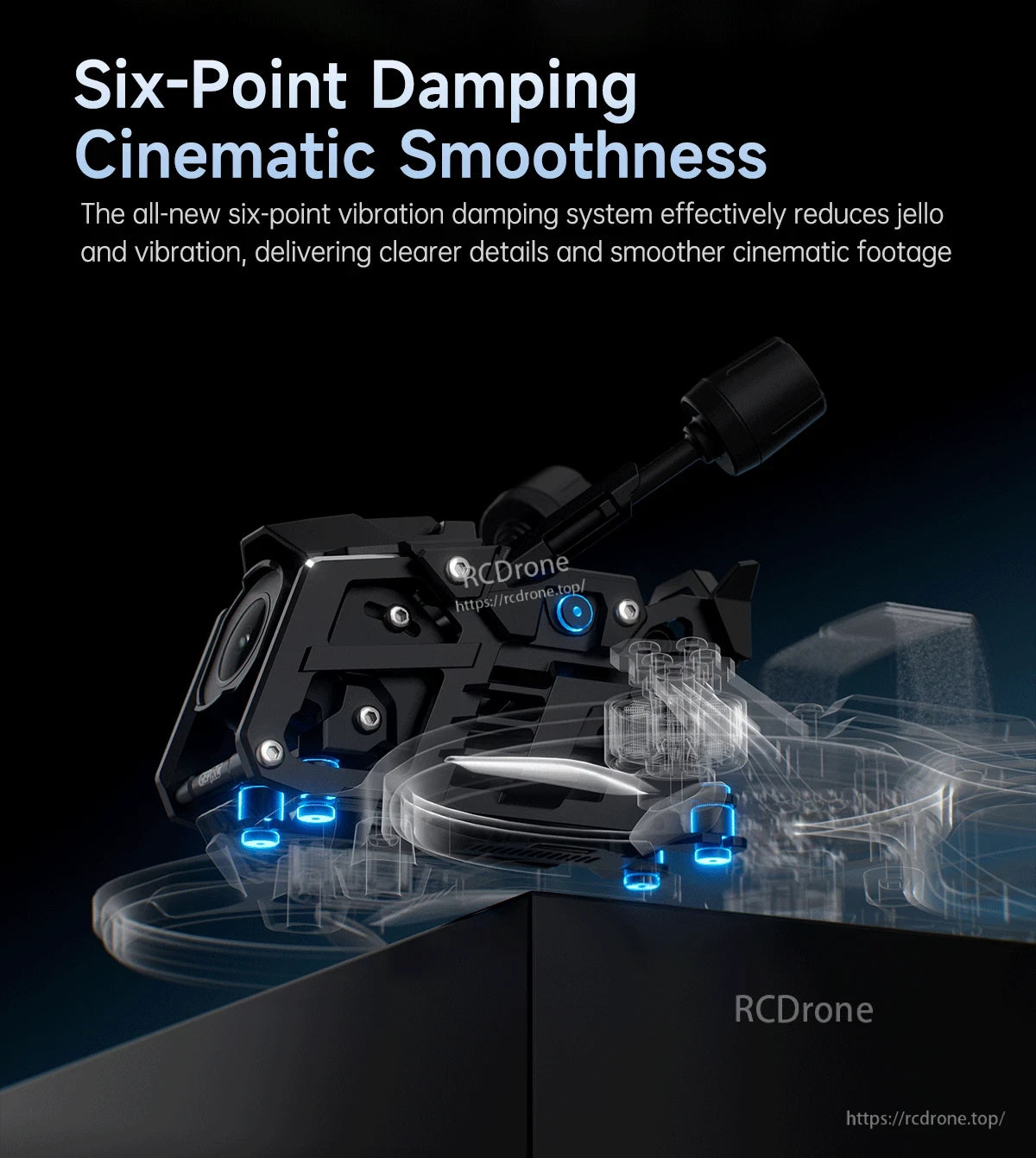 GEPRC Cinebot25 V2 O4 Pro FPV, GEPRC Cinebot25 V2 FPV drone camera mount with six-point vibration damping system for smoother footage