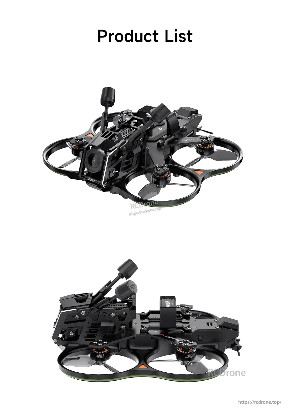 GEPRC Cinebot25 V2 O4 Pro FPV, GEPRC Cinebot25 V2 cinewhoop FPV drone with ducted prop guards, front camera mount, and top battery strap