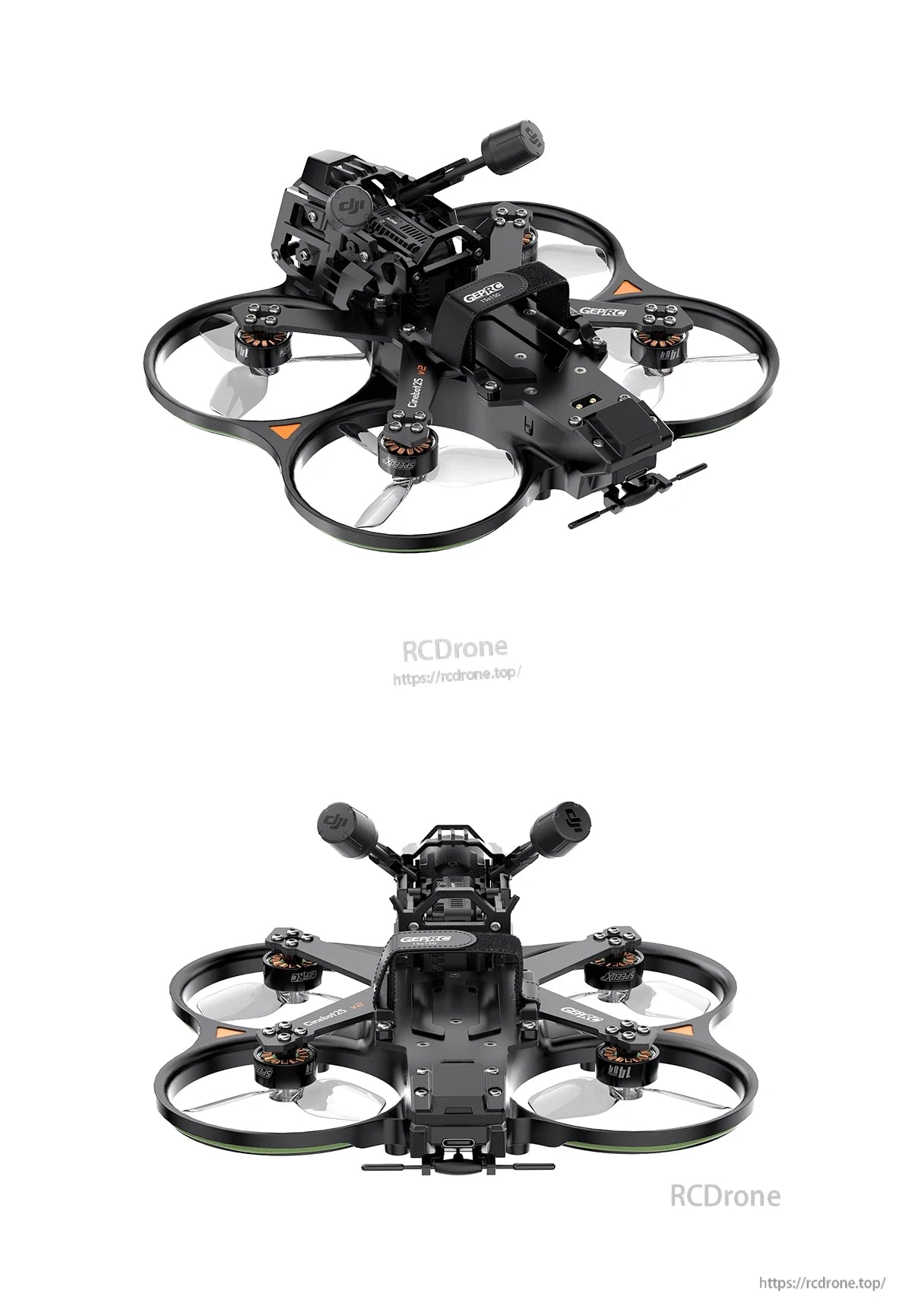 GEPRC Cinebot25 V2 O4 Pro FPV, GEPRC Cinebot25 V2 FPV cinewhoop drone with ducted prop guards, front camera mount, and dual antennas