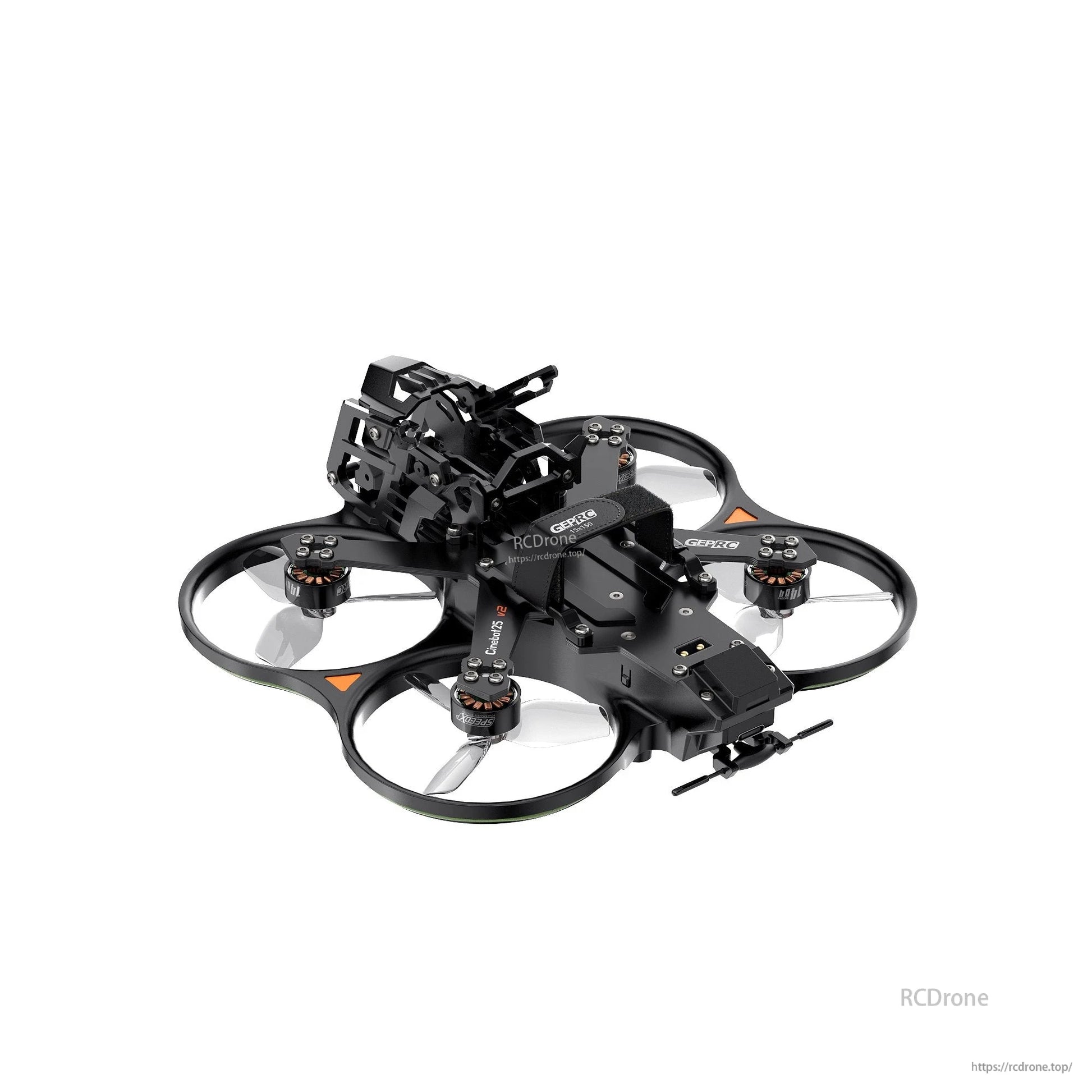 GEPRC Cinebot25 V2 WTFPV, GEPRC Cinebot25 V2 cinewhoop FPV drone with ducted prop guards, four motors, and front camera mount