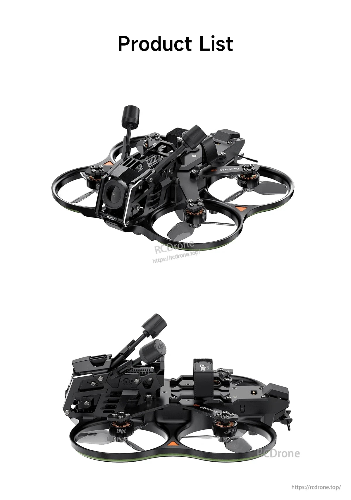 GEPRC Cinebot25 V2 WTFPV, GEPRC Cinebot25 V2 cinewhoop FPV drone with ducted prop guards, front camera mount, and top battery strap