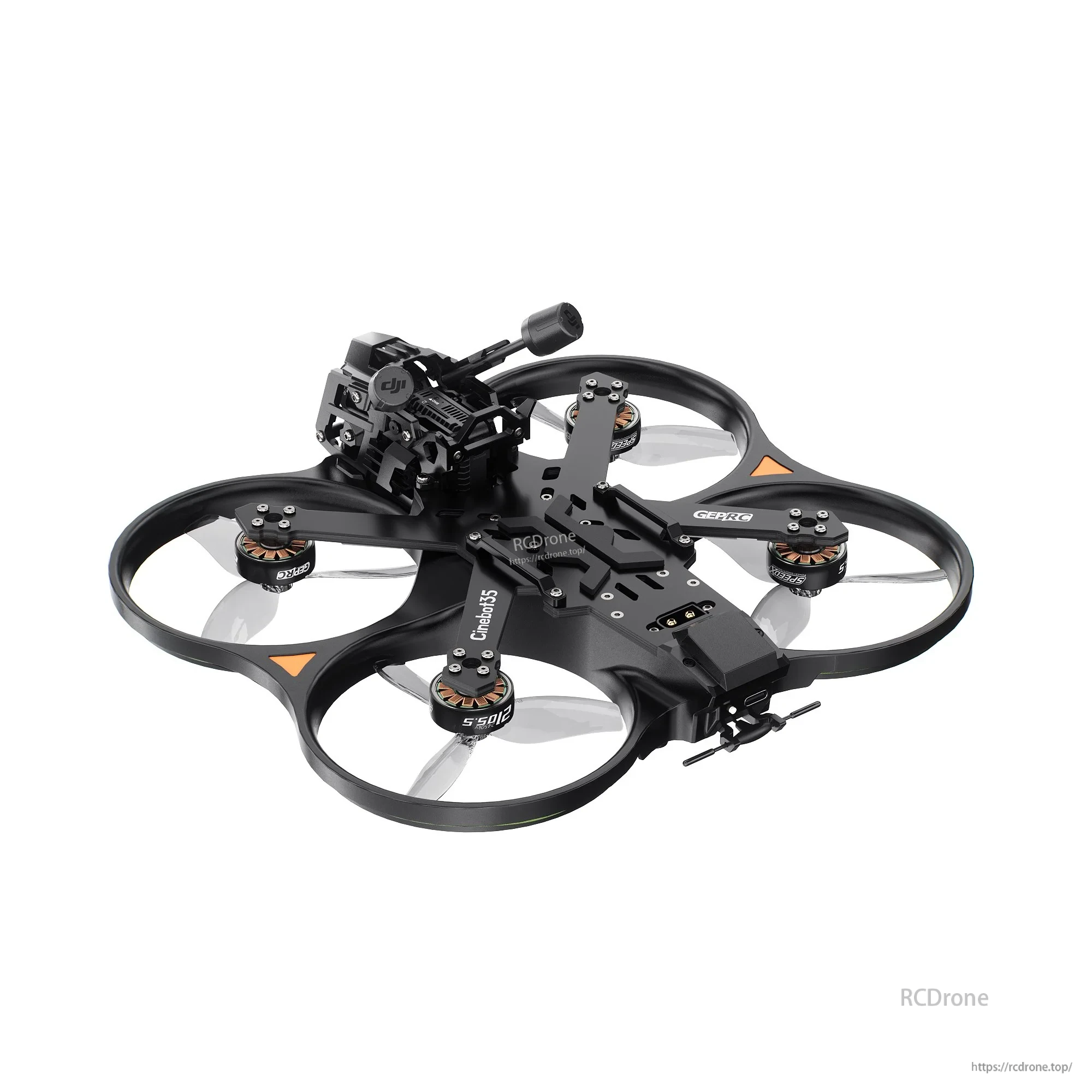 GEPRC Cinebot35 O4 Pro ducted FPV quadcopter with four prop guards and a forward-mounted camera unit