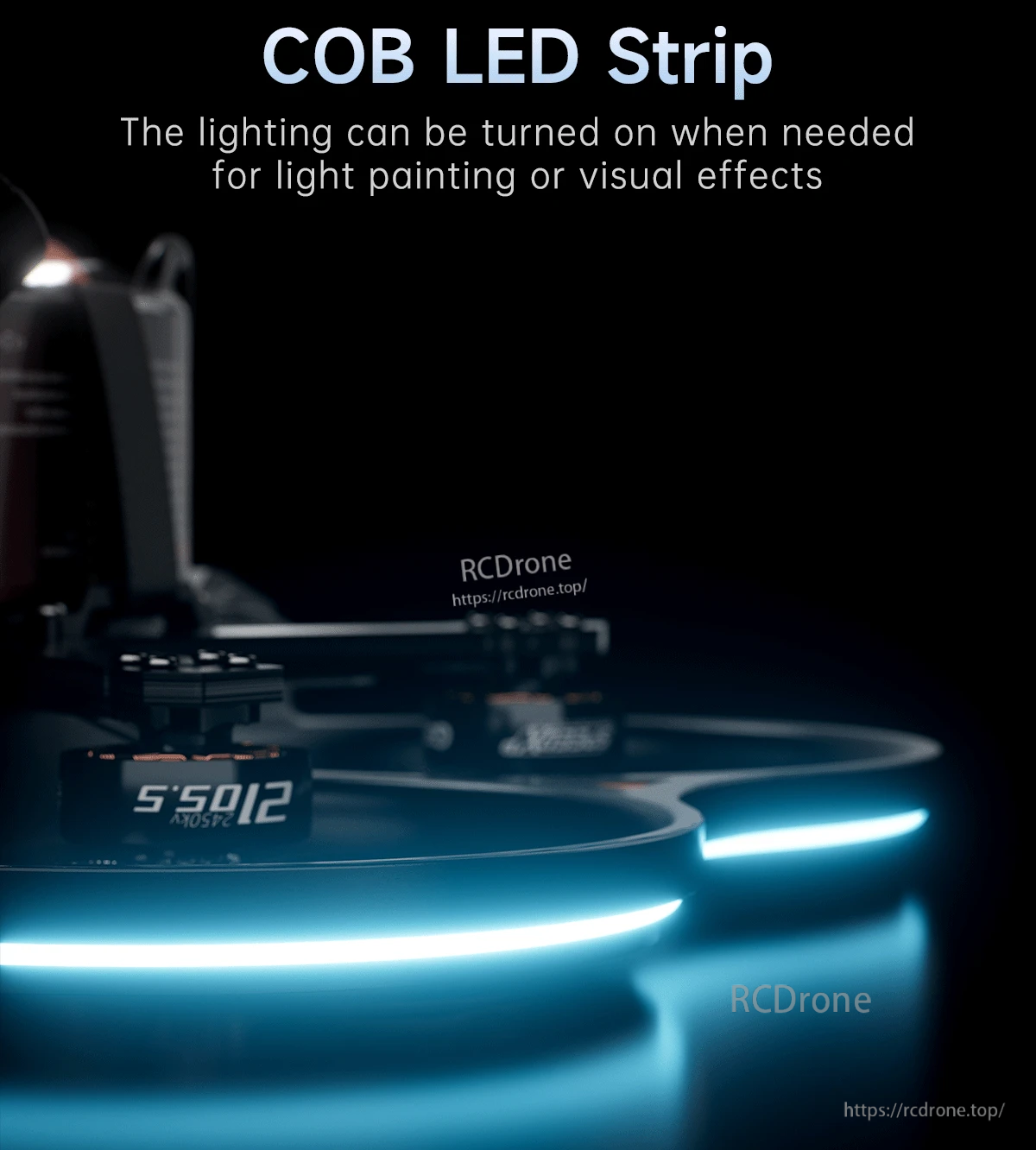 Cinebot35 propeller duct with illuminated COB LED strip for visual lighting effects