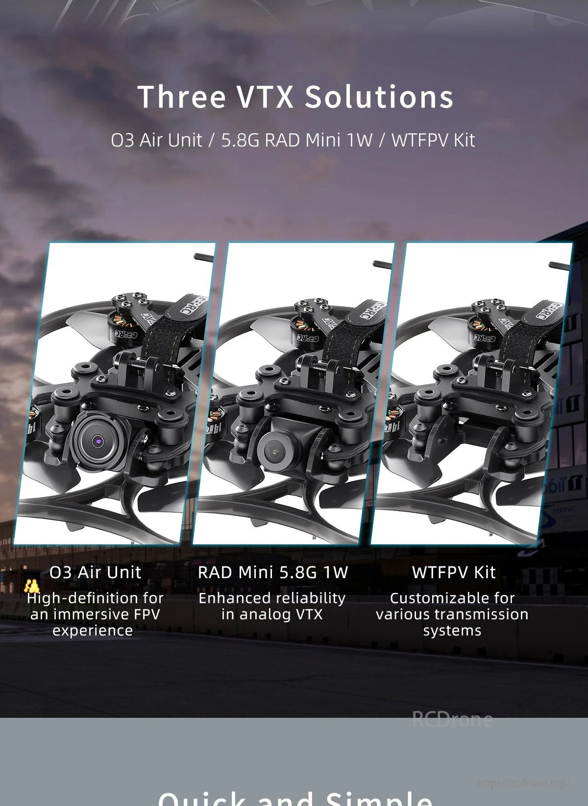 GEPRC Cinelog30 V2 FPV Drone features O3 Air Unit, RAD Mini 5.8G 1W, and WTFPV Kit for customizable transmission, ensuring easy setup and reliable performance.