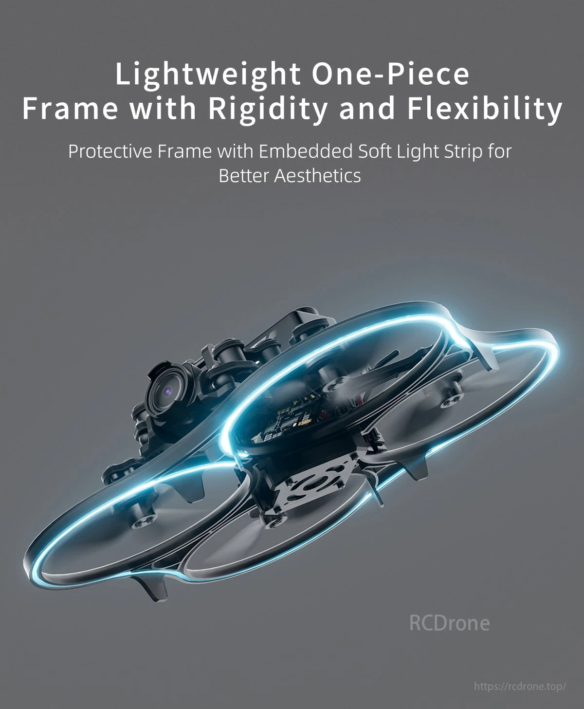 GEPRC Cinelog30 V2 FPV Drone, Lightweight, rigid, and flexible frame with embedded soft light strip for improved aesthetics.