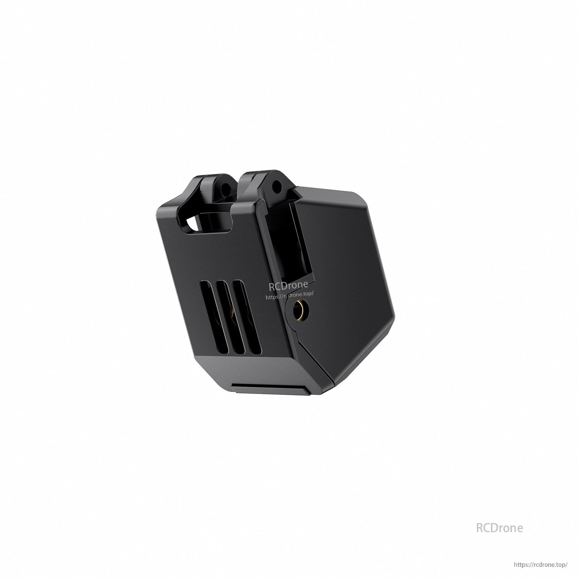 Black GEPRC DJI O4 Air Unit camera module housing with 14x14 mount ears, vent slots, and side screw insert