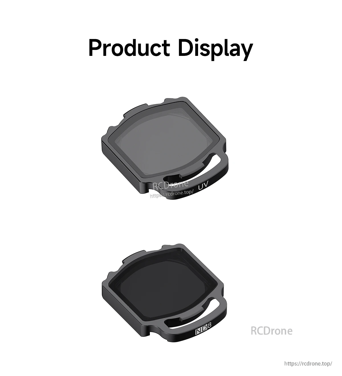 Front and angled product views of UV and ND8 lens filters