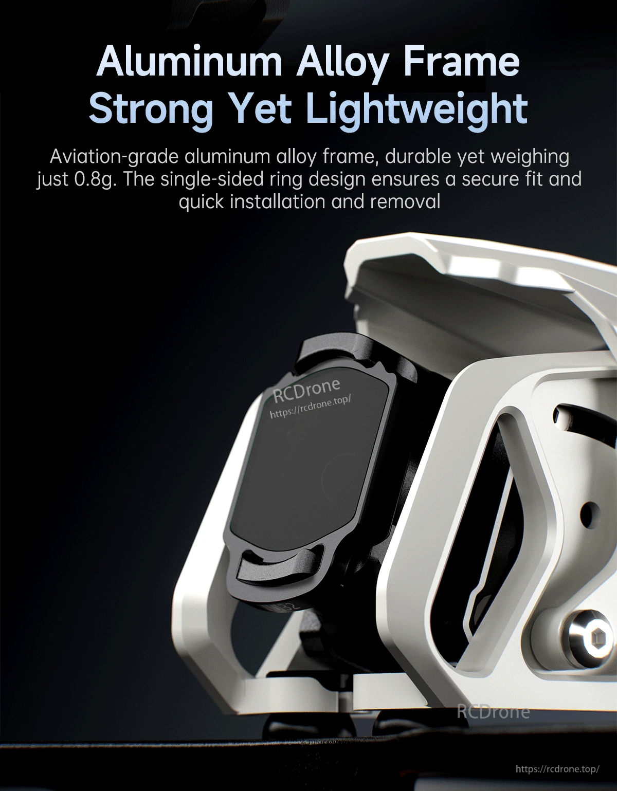Lightweight aluminum-alloy filter frame fitted over a DJI O4 Wide Air Unit camera