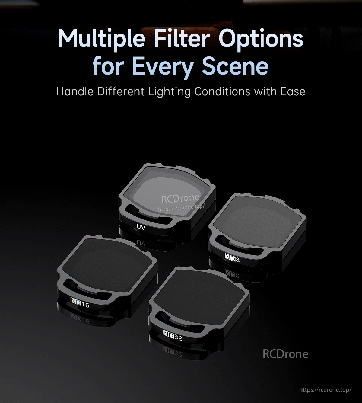 UV, ND8, ND16, and ND32 filter options arranged together