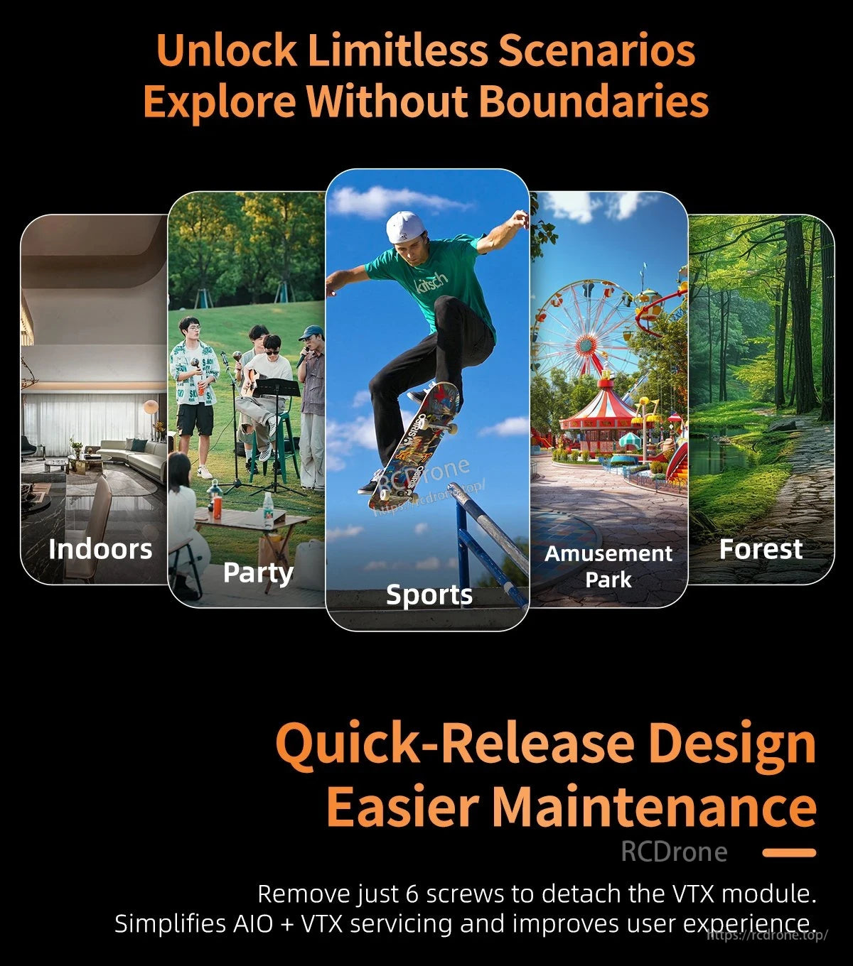 GEPRC DarkStar16 O4 Pro TinyWhoop FPV, Enables diverse indoor/outdoor uses; quick-release VTX module simplifies maintenance and boosts user experience.