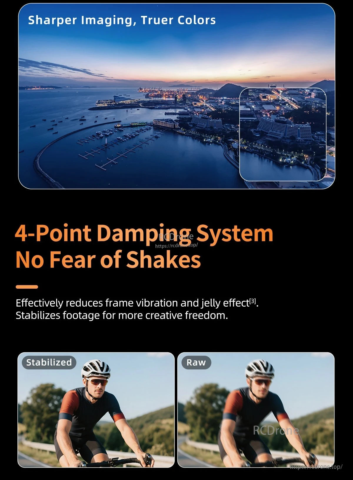 GEPRC DarkStar16 O4 Pro WTFPV, Sharper images, truer colors; 4-point damping stabilizes footage and reduces shakes for greater creative freedom.