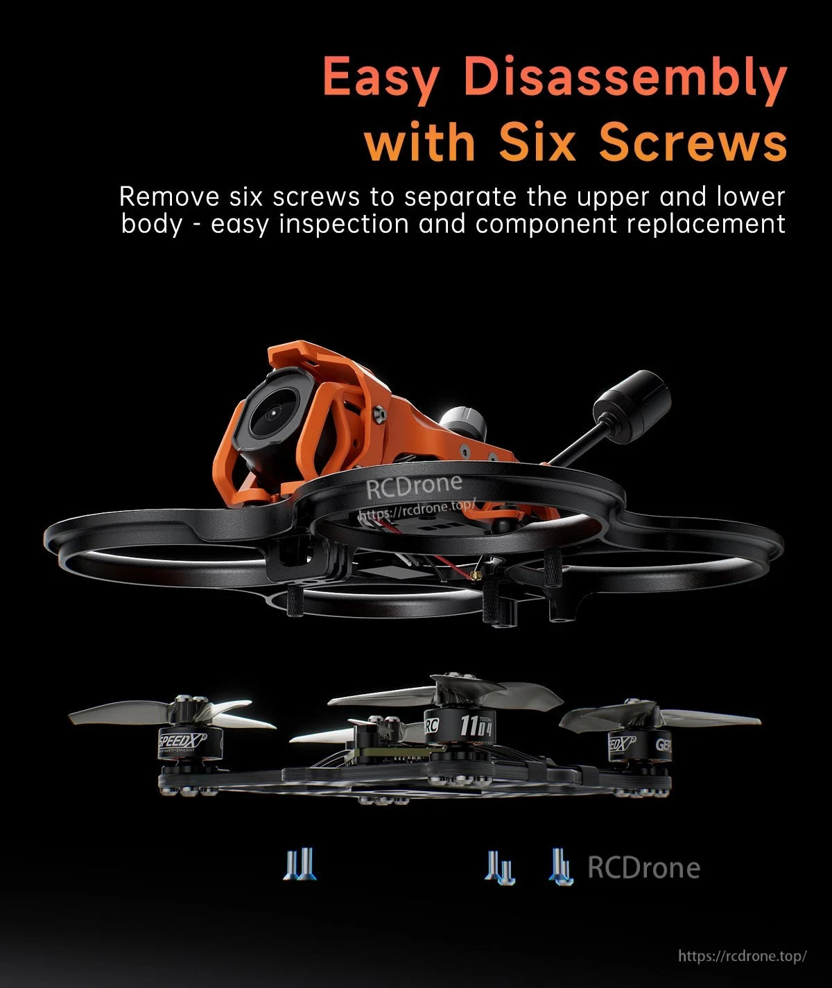 GEPRC DarkStar22 O4 Pro CineWhoop FPV, Easy disassembly with six screws for inspection replacement