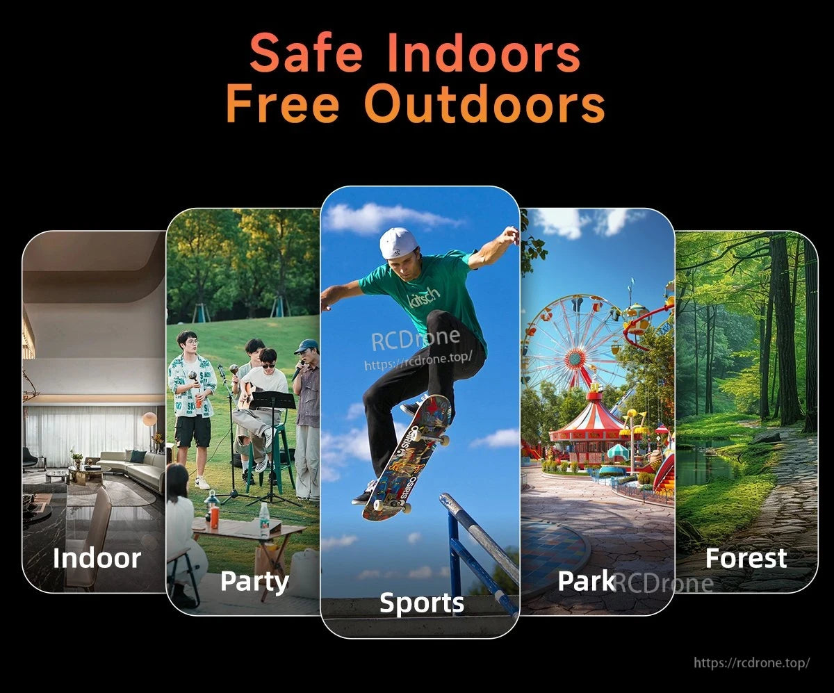 GEPRC DarkStar22 O4 Pro CineWhoop FPV, Indoor safety, outdoor freedom: party, sports, park, forest scenes.