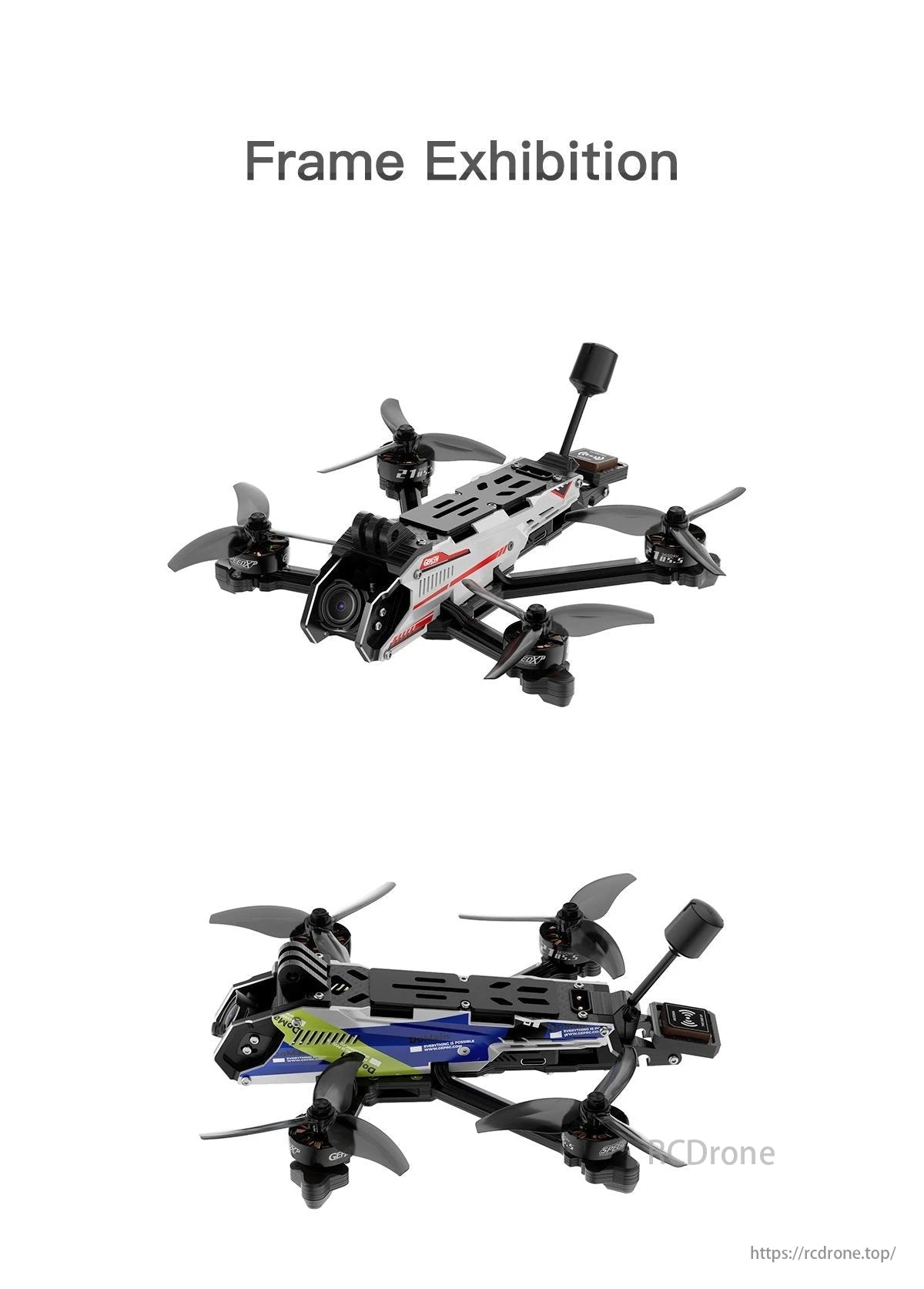 GEPRC Domain 3.6 Freestyle FPV, 3.6 DoMain FPV drone specifications: frame, wheels, thicknesses, FC, ESC, MCU, gyro, OSD, VTX, camera, antenna, motor, propellers, weight, receiver, and recommended battery.