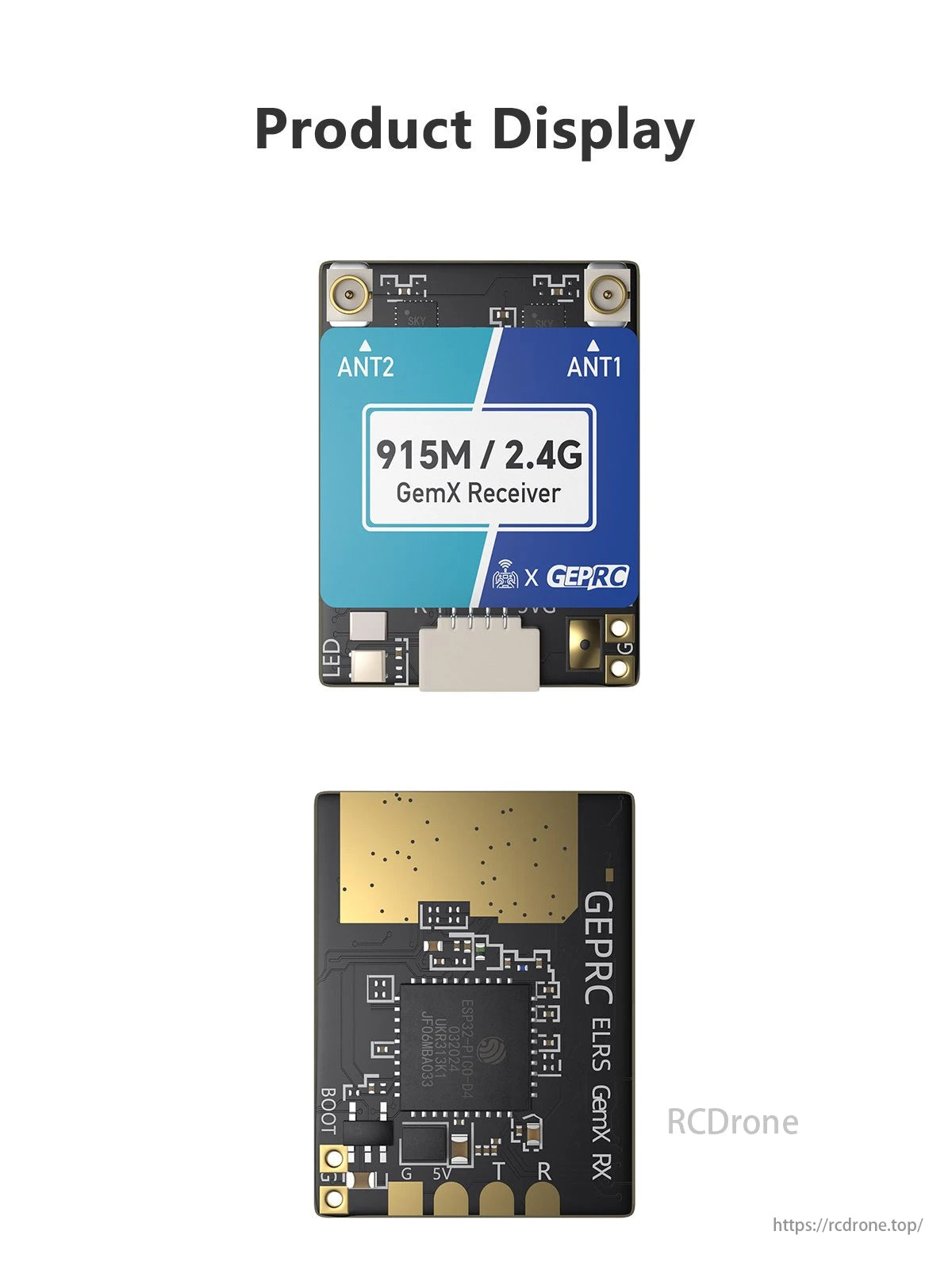 GEPRC ELRS 915M/2.4G Gemini Xrossband Receiver, A high-performance receiver for remote control systems using GEPRC ELRS 915M and 2.4G technology.