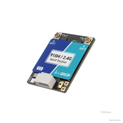 GEPRC ELRS 915M/2.4G C3 Gemini Xrossband Receiver, GEPRC 915M/2.4G GemX receiver board with dual ANT1/ANT2 u.FL antenna connectors and white plug socket