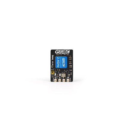 GEPRC ELRS DUAL 2.4G Diversity Receiver, GEPRC Dual 2.4GHz diversity receiver PCB with GEPRC module and labeled G, 5V, T, R solder pads
