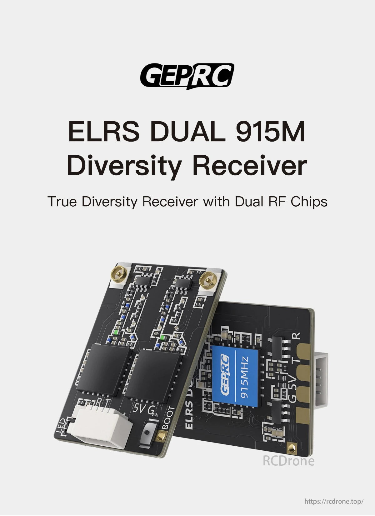 GEPRC ELRS DUAL 915M / 868M Receiver, Receiver for FPV drone with true diversity and high-frequency refresh rate.