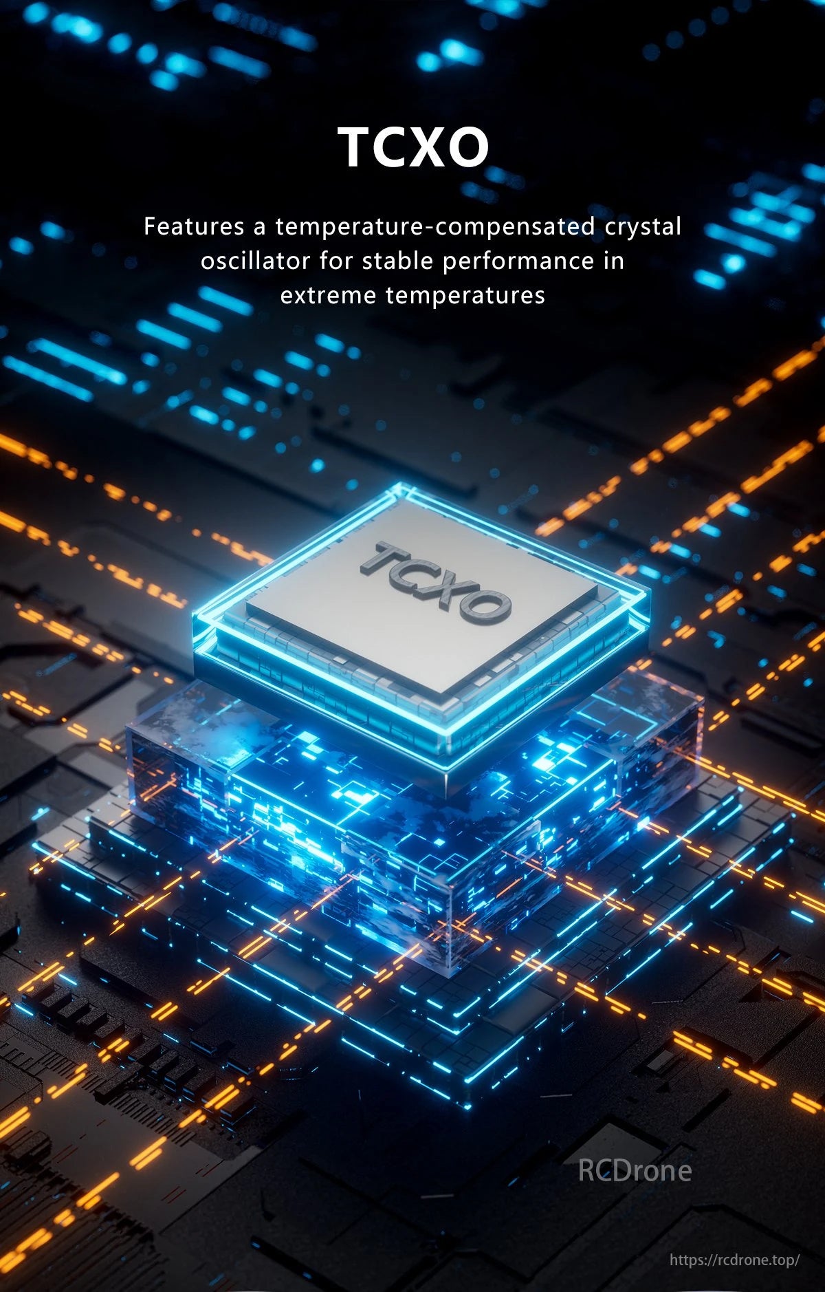 GEPRC ELRS DUAL 915M PA500 Receiver, Temperature-Compensated Crystal Oscillator features stable performance in extreme temperatures.