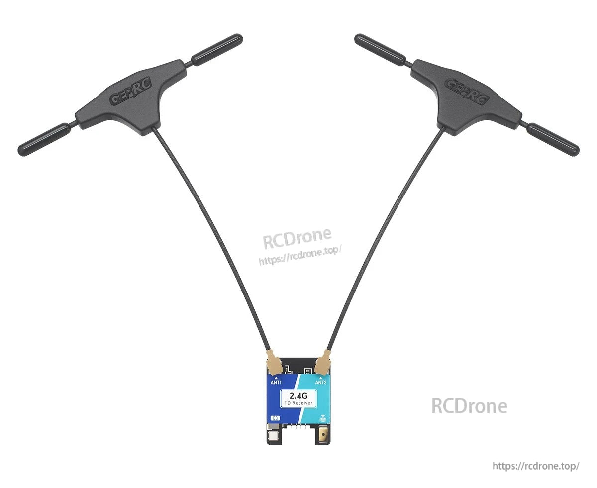 GEPRC ExpressLRS 2.4GHz nano true diversity receiver board with dual ANT1/ANT2 antennas and U.FL connectors