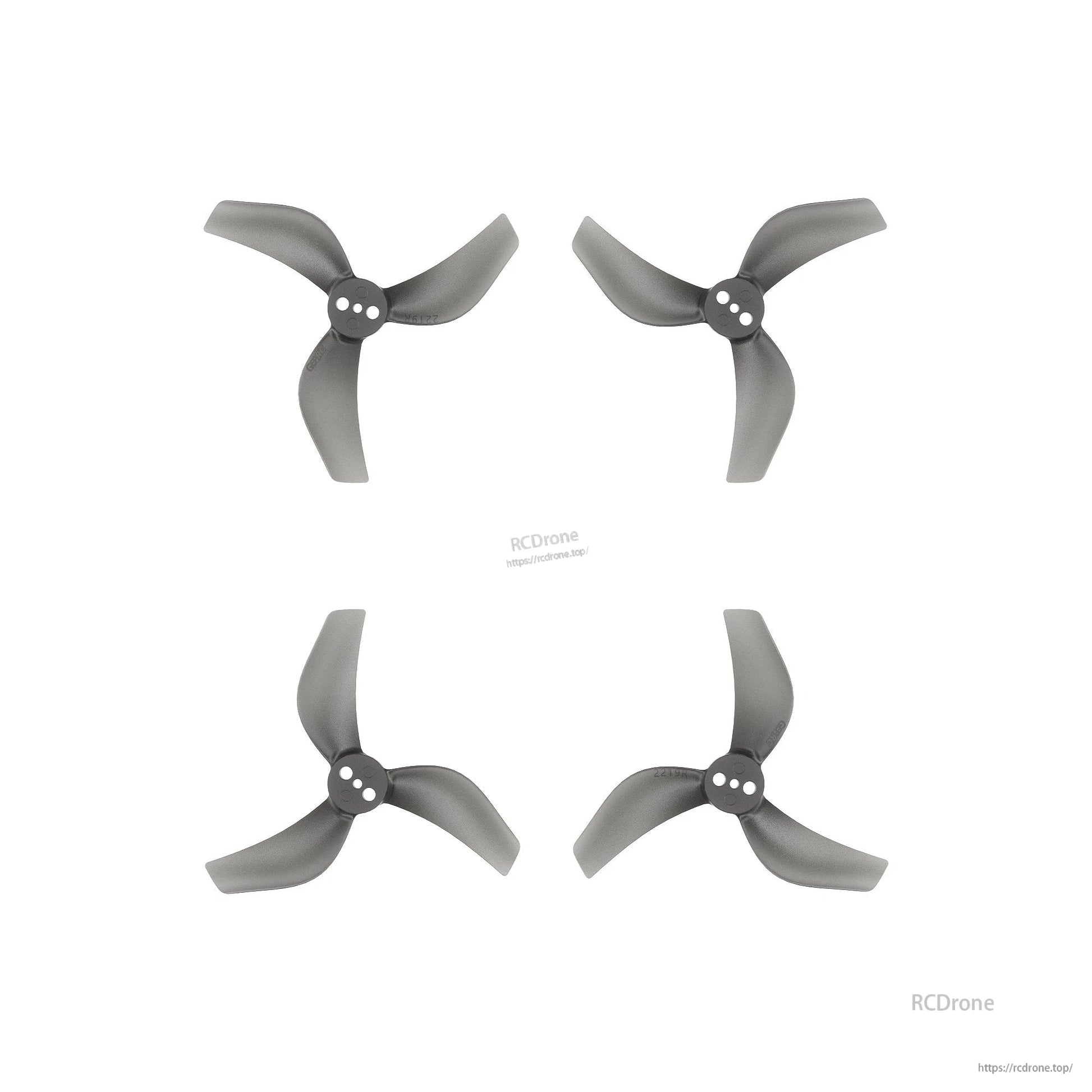 GEPRC x GEMFAN GP2219-3 Propeller, Four 55.9mm black PC propellers with 3-hole mount for 2.2-inch drones, branded GEPRC x GEMFAN GP2219-3.