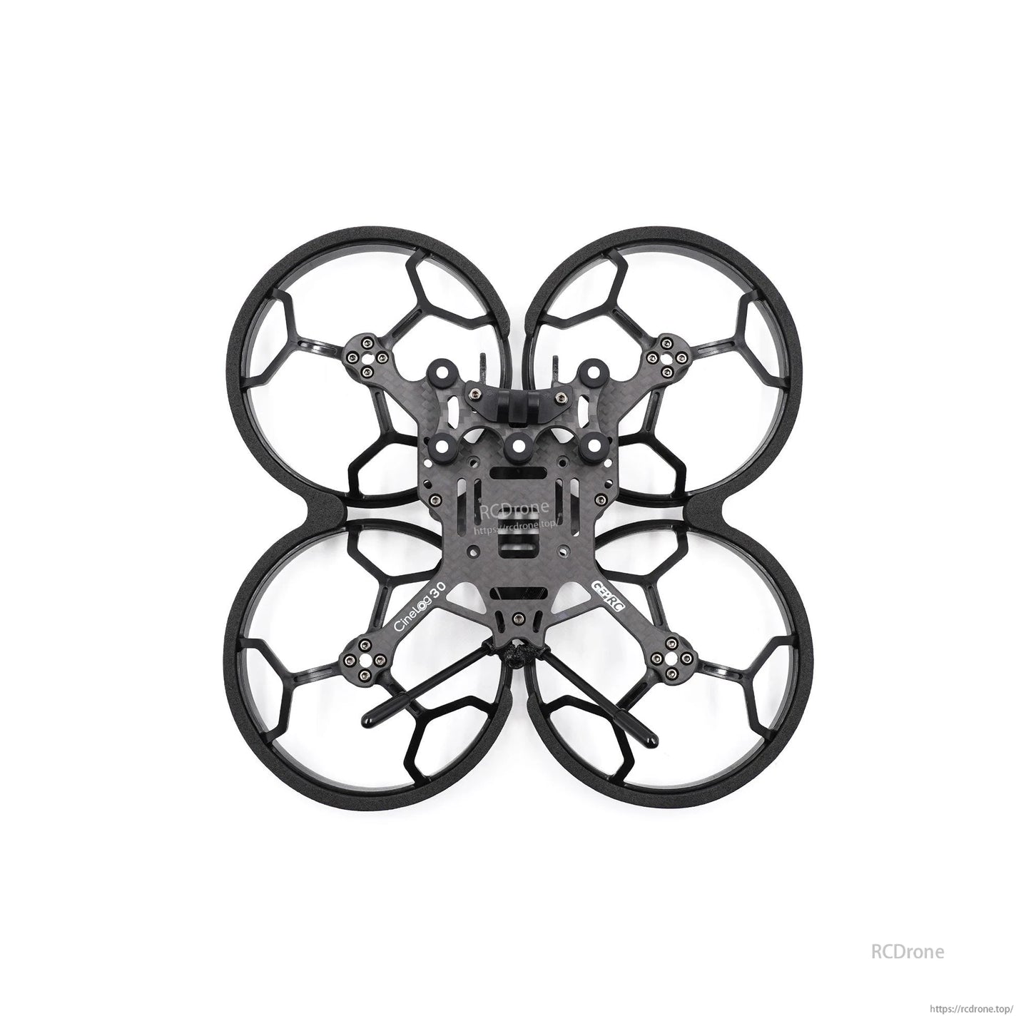 GEPRC GEP-CL30 3-Inch FPV Frame, Top view of GEPRC GEP-CL30 3-inch FPV drone frame with integrated prop guards and carbon center plate
