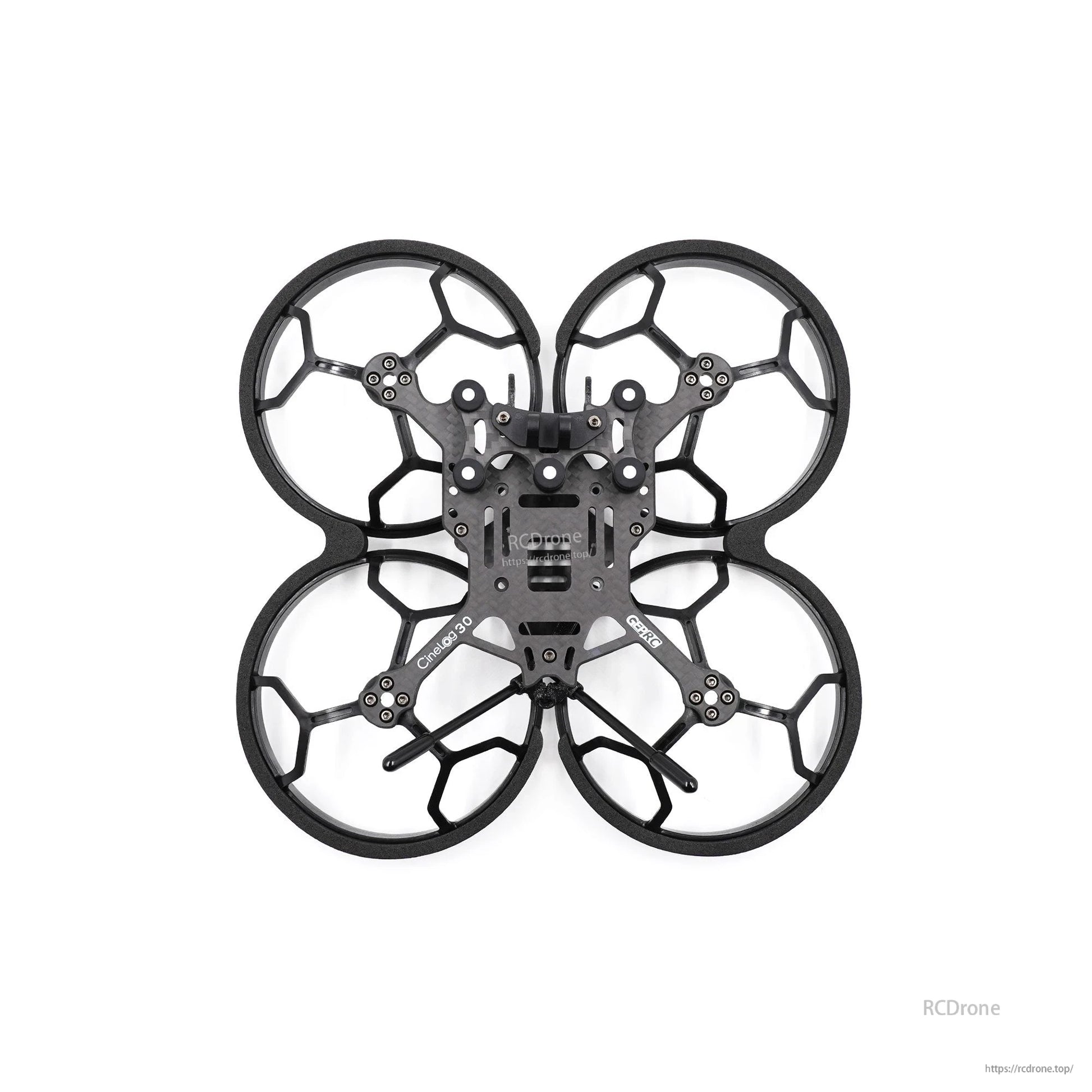 GEPRC GEP-CL30 3-Inch FPV Frame, Top view of GEPRC GEP-CL30 3-inch FPV drone frame with integrated prop guards and carbon center plate