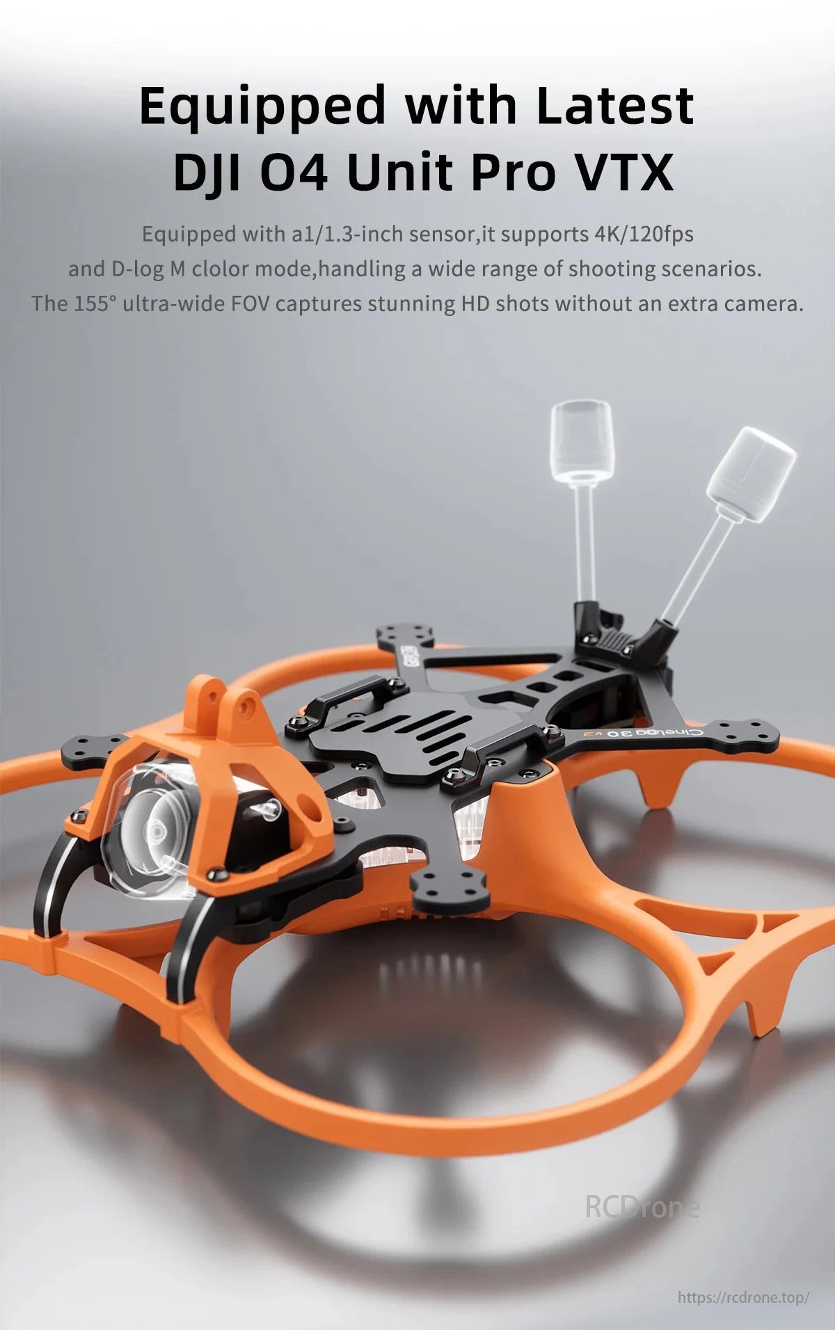 GEPRC GEP-CL30 FPV Drone, The GEPRC GEP-CL30 V3 drone frame features DJI O4 Unit Pro VTX, 1/1.3-inch sensor for 4K/120fps, D-log M, and 155° FOV for excellent HD imaging.