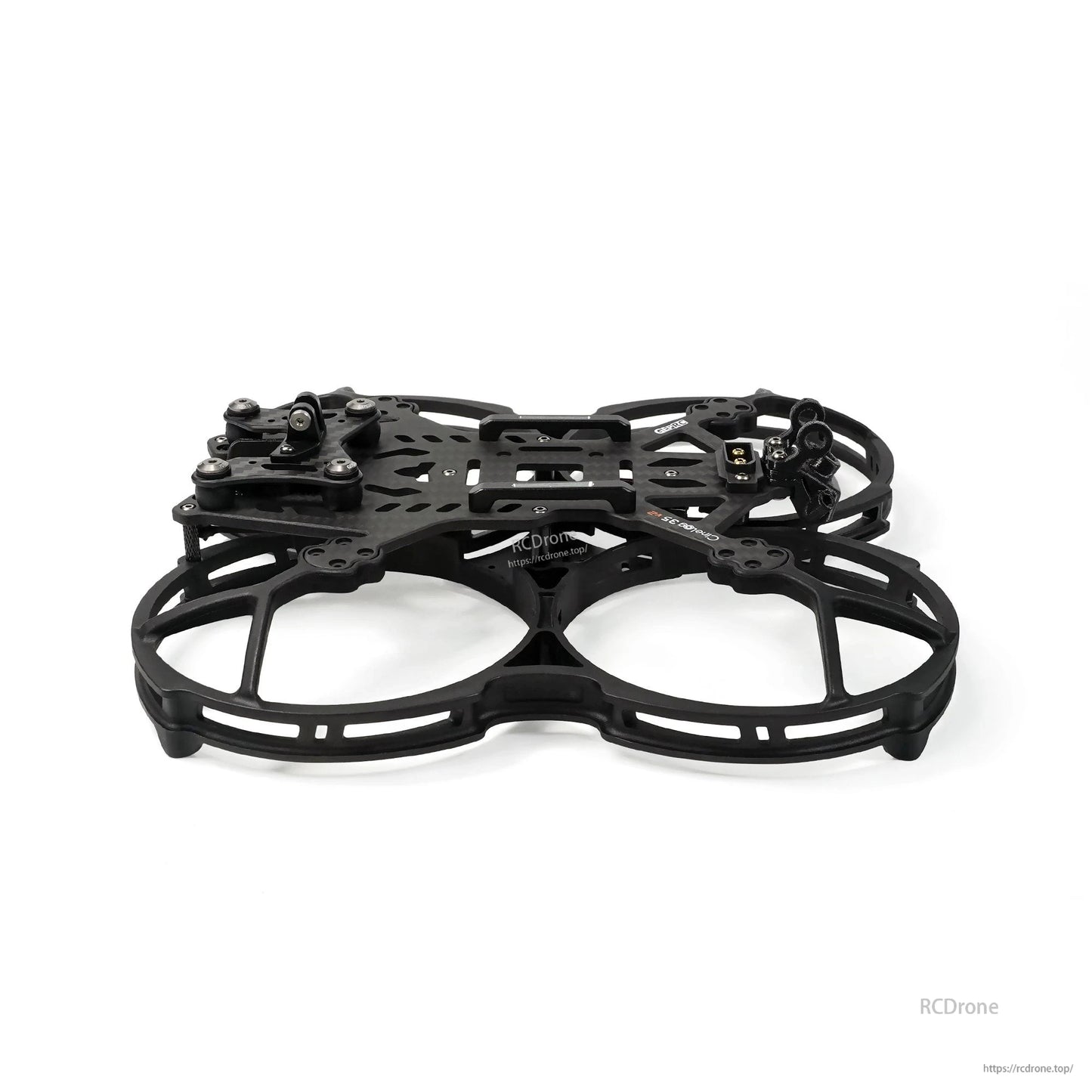 GEPRC GEP-CL35 V2 FPV Frame, GEPRC CineLog35 V2 FPV frame with 3.5-inch prop guards, black carbon plates, and mounting hardware