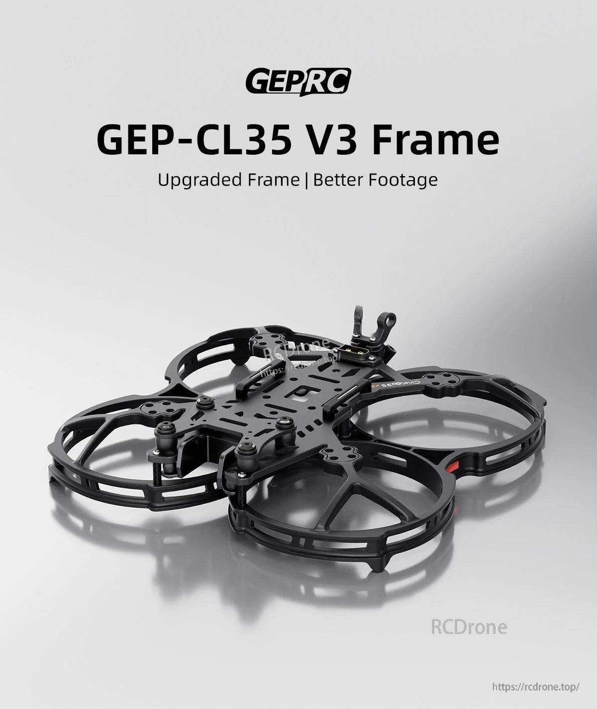 GEPRC GEP-CL35 V3 FPV frame with four ducted prop guards, black carbon top plate and front camera mount